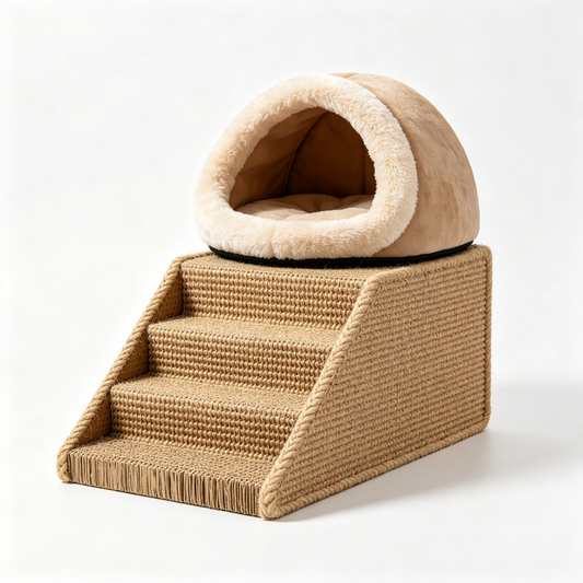🛏️🪵 Cat Bed & Scratching Staircase — A Cozy Multi-Functional Space Where Your Cat Can Rest, Scratch, Climb And Feel Completely At Home