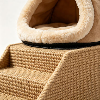 🛏️🪵 Cat Bed & Scratching Staircase — A Cozy Multi-Functional Space Where Your Cat Can Rest, Scratch, Climb And Feel Completely At Home