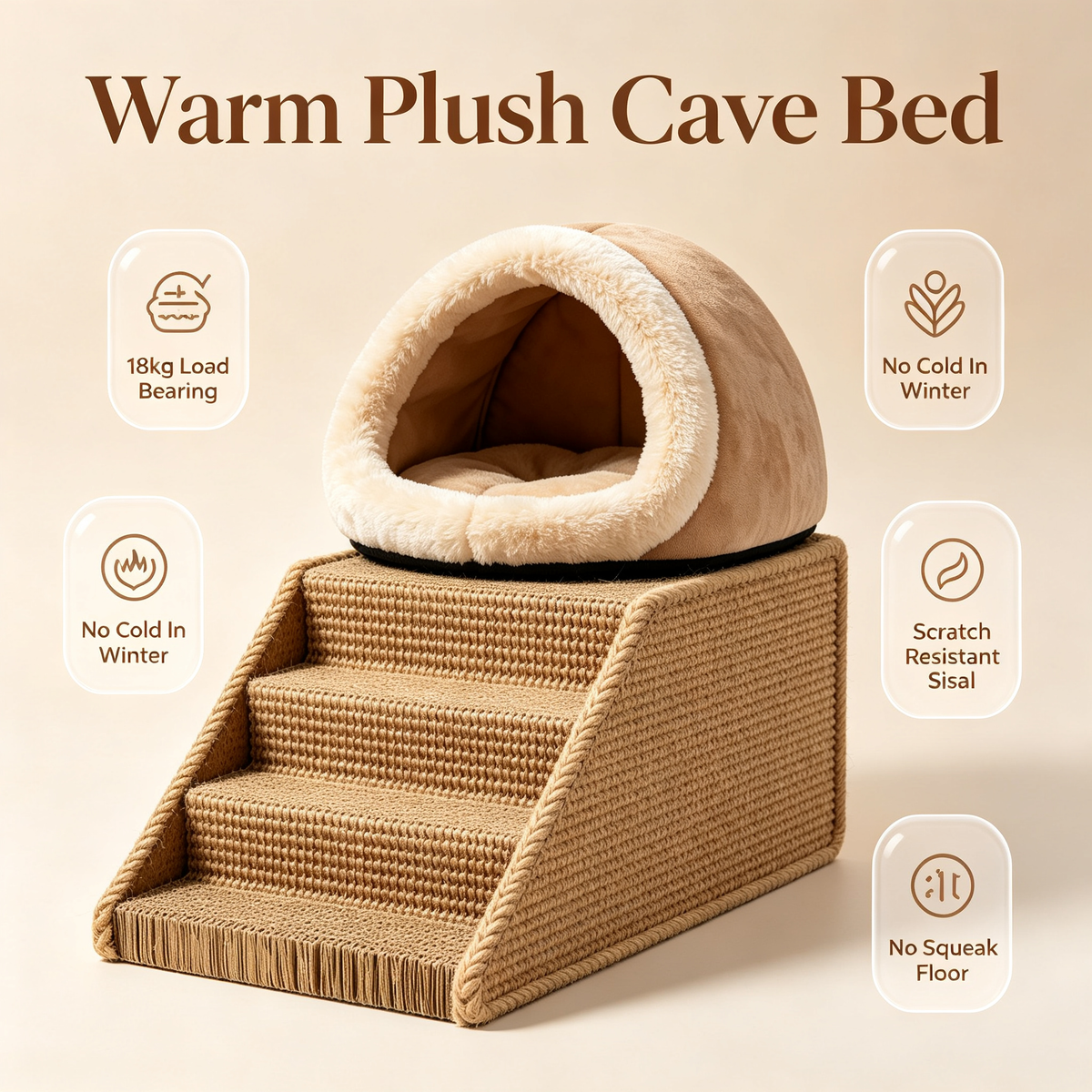 🛏️🪵 Cat Bed & Scratching Staircase — A Cozy Multi-Functional Space Where Your Cat Can Rest, Scratch, Climb And Feel Completely At Home