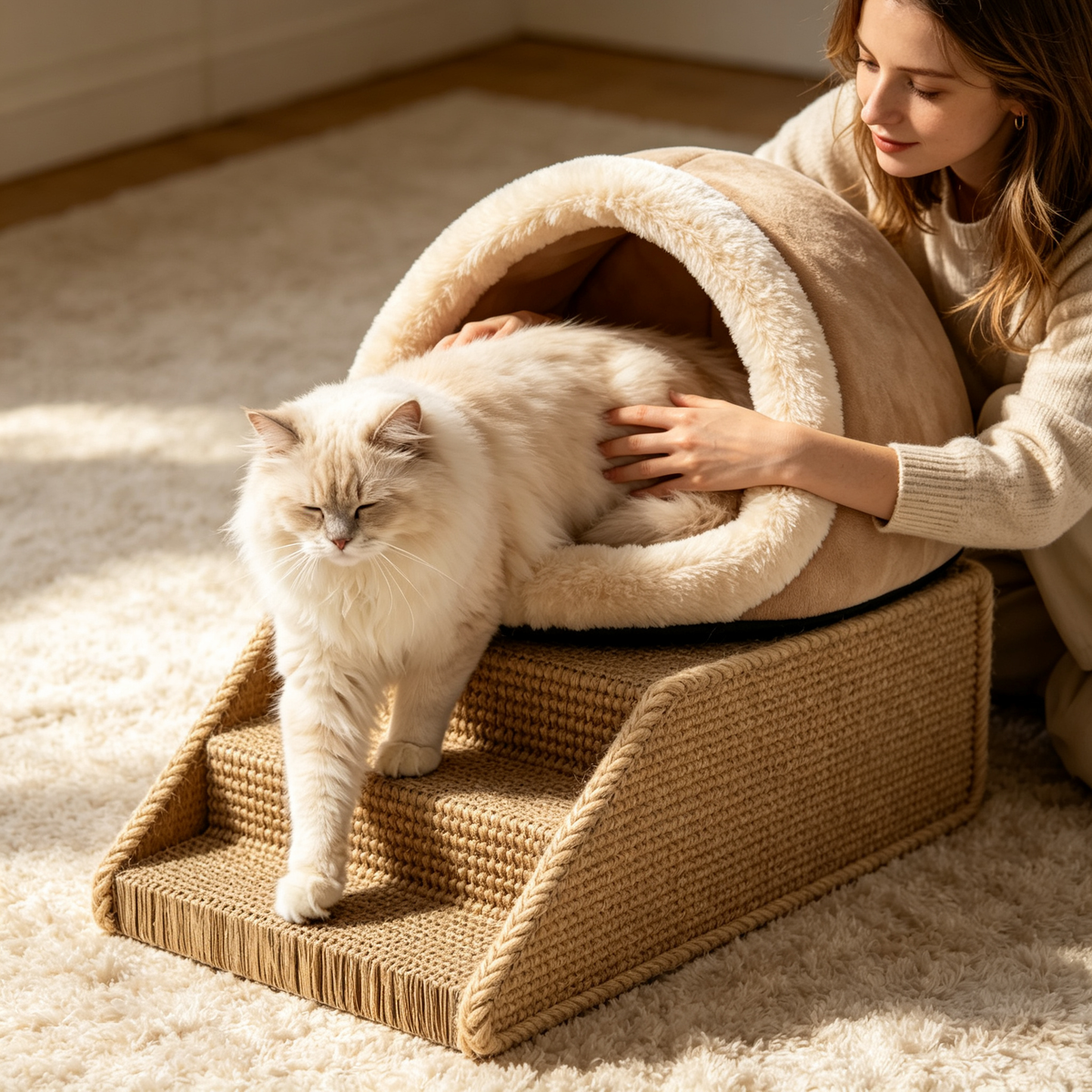 🛏️🪵 Cat Bed & Scratching Staircase — A Cozy Multi-Functional Space Where Your Cat Can Rest, Scratch, Climb And Feel Completely At Home