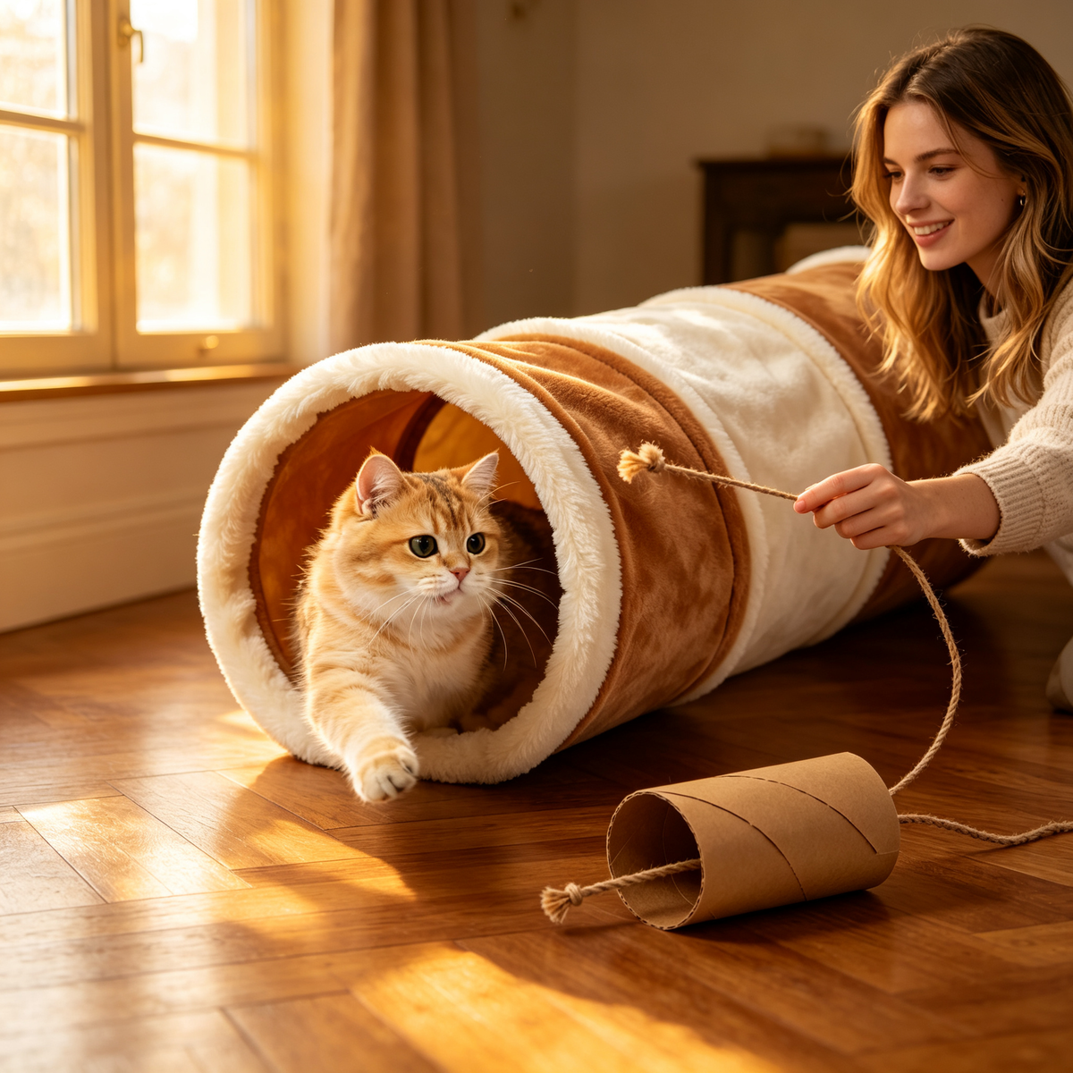 🧶🌙 Plush Cat Tunnel Toy — Create A Cozy Hideaway Where Your Cat Can Explore, Play, Hide And Follow Their Natural Hunting Instincts