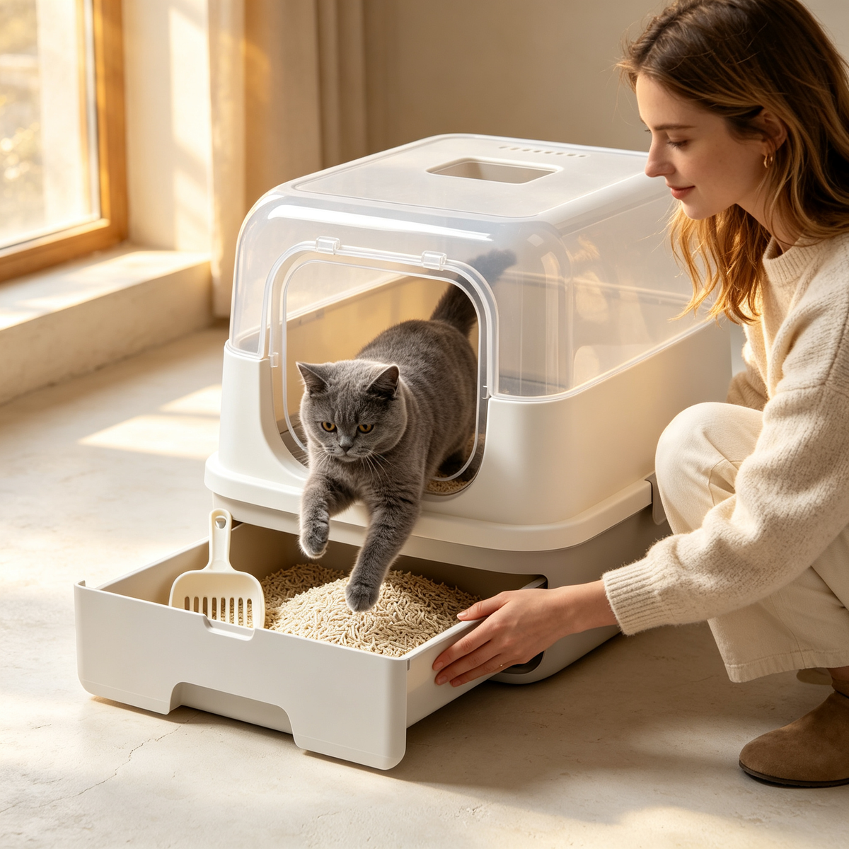 🪟🐱 Transparent Top Entry Cat Litter Box — A Modern Bathroom Solution That Gives Cats More Privacy, More Comfort And A Cleaner Home